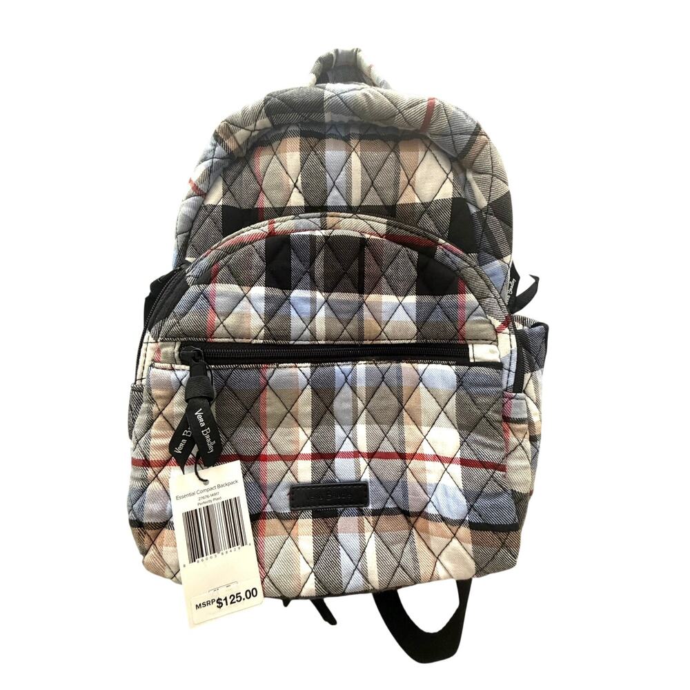 NWT Vera Bradley Essential Compact Backpack cozy diamond-quilted Perfectly Plaid